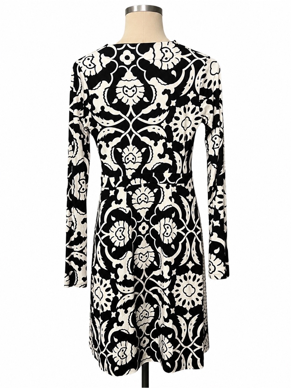 🖤 Tory Burch 100% Silk Black & White Floral Long Sleeve Shift Dress Size 8 🖤